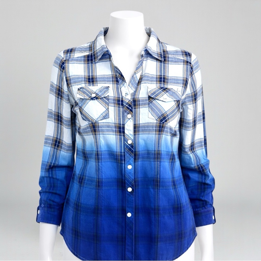 Cato V-Neck Dip-Dyed Plaid Double Pocket Flannel - Picture 8 of 11